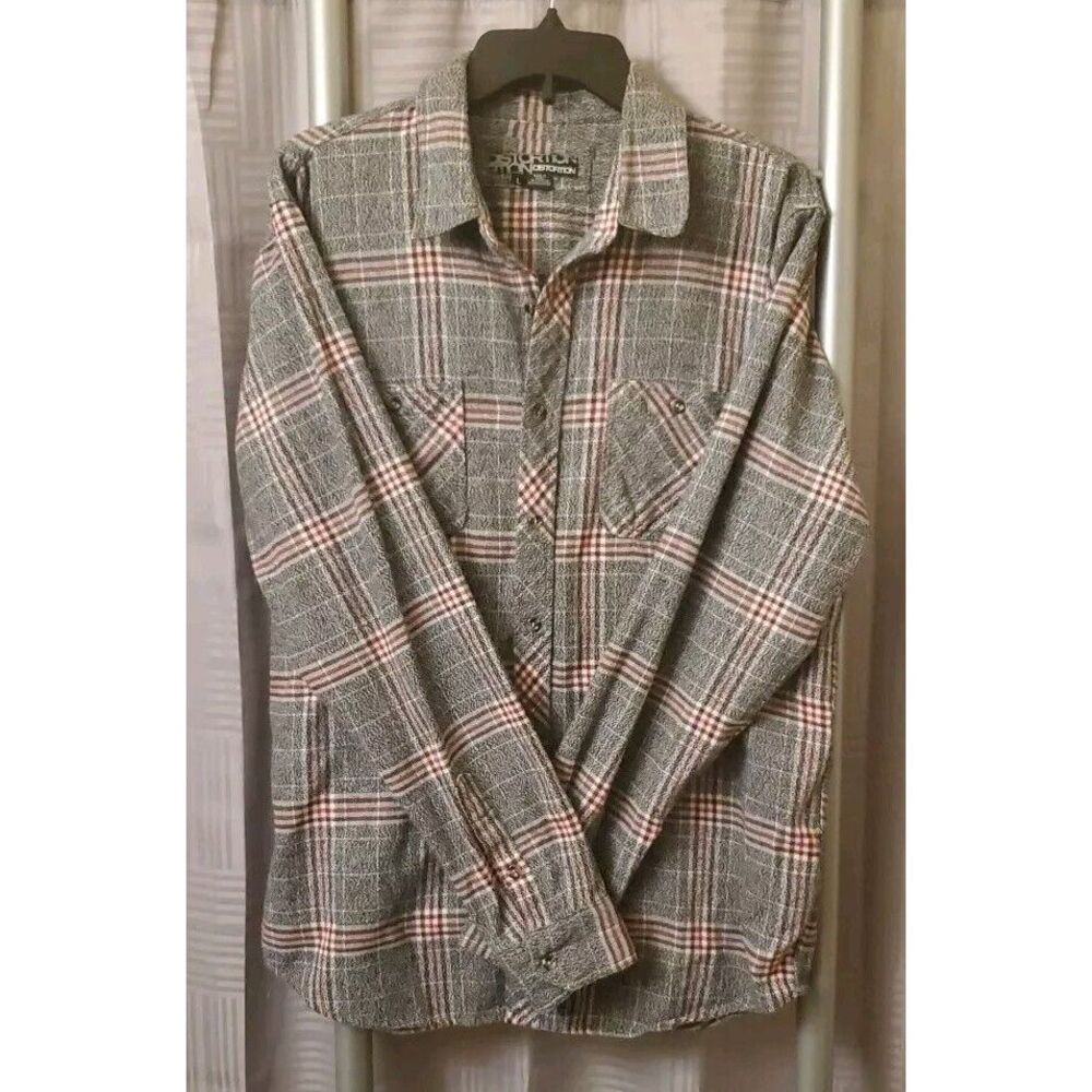 Distortion Flannel Shirt Mens Large Gray Red Plaid Long Sleeve Outdoorsman‎ - Picture 4 of 5